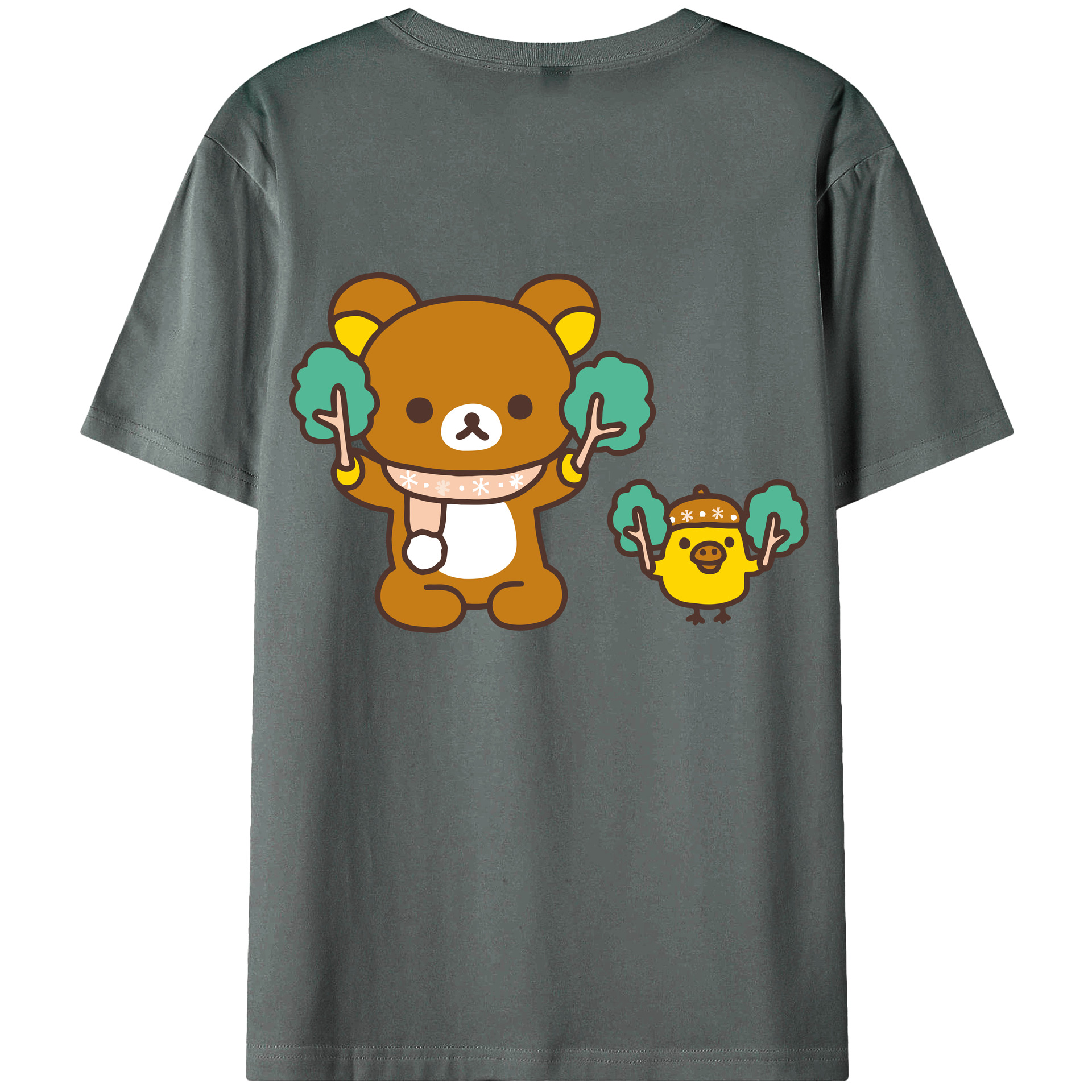（画像用） リラックマ リラックマ キイロイトリ Rilakkuma Korilakkuma Kiiroitori 綿100％ メンズ半袖Tシャツ（バックプリント） 通気性